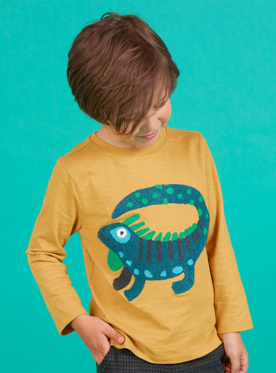 T-shirt a maniche lunghe gialla con motivo iguana bambino MOTUTEE2 / 21W902K3TMLB101