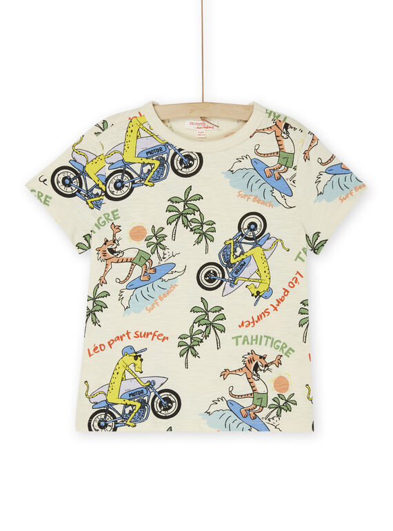 T-shirt bianca crema con stampa felini e surfisti ROEXOTI3 / 23S902V1TMCA002