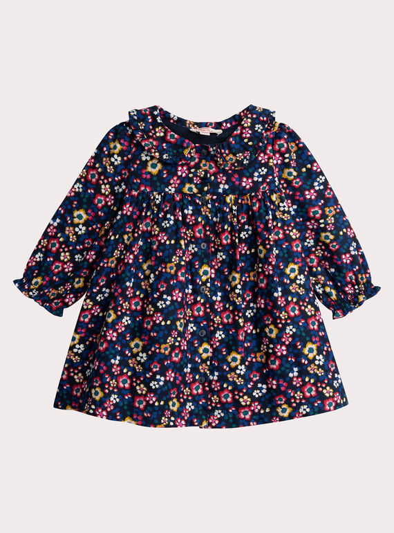 Abito blu mezzanotte con stampa floreale per bambina VIROROB1 / 24WG09P1ROB070
