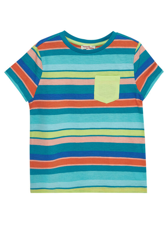 T-shirt bambino maniche corte a righe turchese multicolore JOMARTI4 / 20S902P4TMCC242