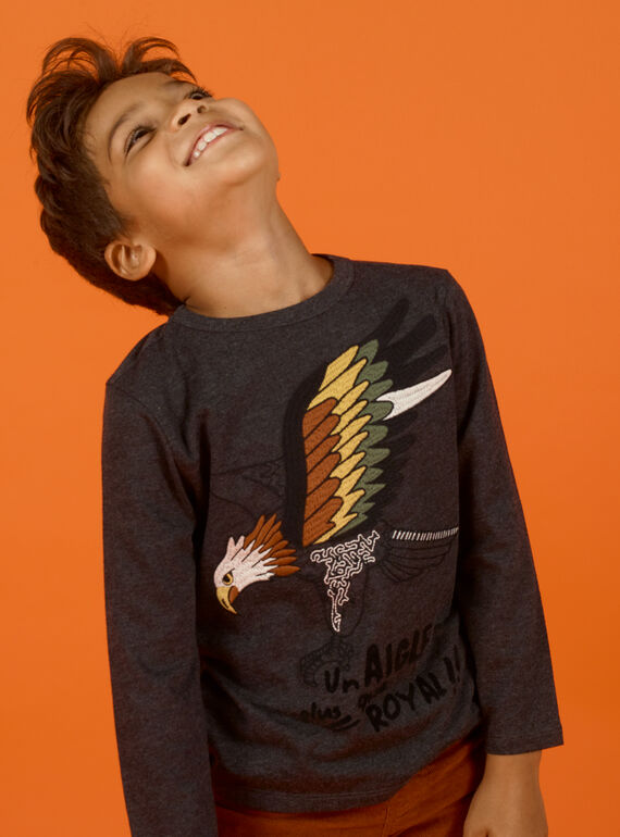 T-shirt a maniche lunghe grigio melange e motivo aquila bambino MOSAUTEE2 / 21W902P4TML944