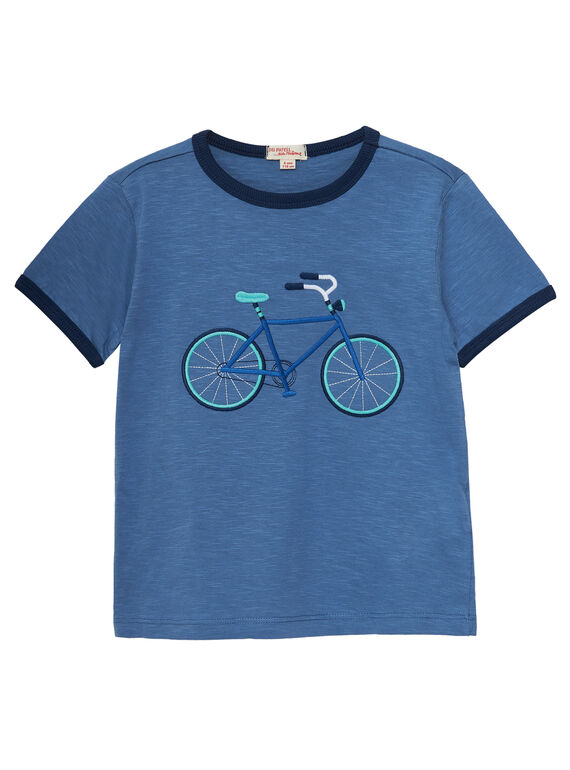T-shirt blu bambino ricamo bicicletta JOPOETI / 20S902G1TMCC237