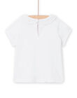 T-shirt bianca colletto Peter Pan in voile e motivo palma dorata neonata NIJOBRA5 / 22SG09C1BRA000