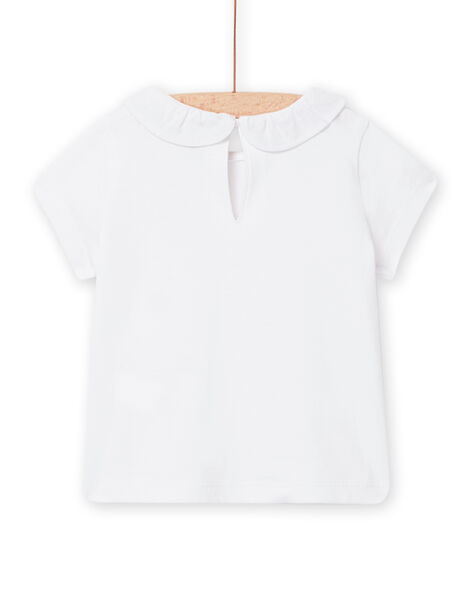 T-shirt bianca colletto Peter Pan in voile e motivo palma dorata neonata NIJOBRA5 / 22SG09C1BRA000