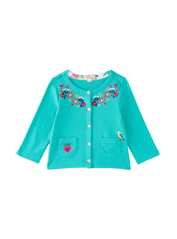 Cardigan in maglia a pointelle turchese neonata JIMARCAR / 20SG09P1CAR310