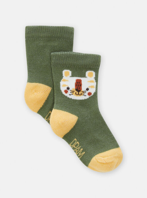 Calze neonato kaki con motivo testa di tigre TYUJOCHO2 / 24SI1086SOQ604
