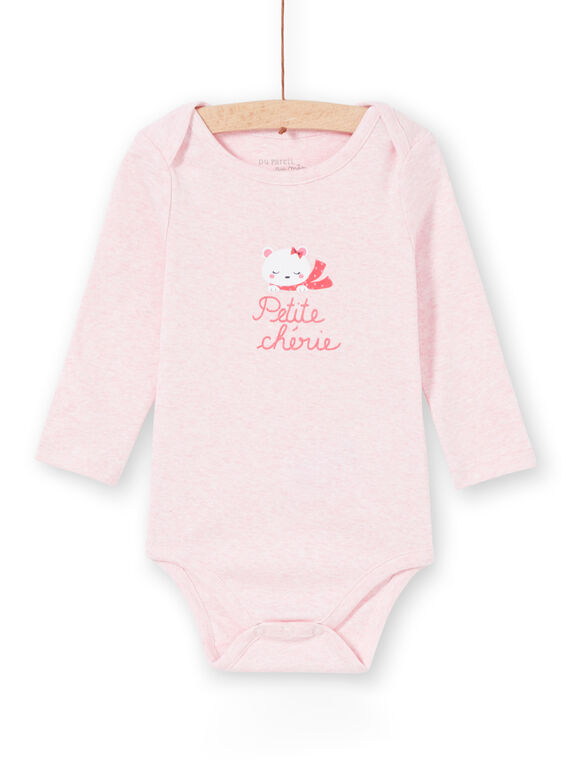 Body corredo bambina a maniche lunghe rosa melange motivo orsetto LEFIBODCOU / 21SH132ABDLD314