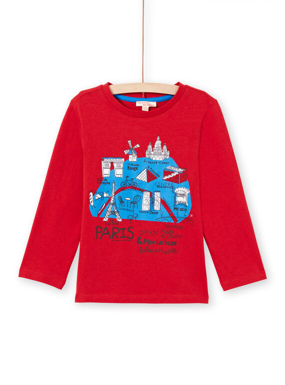 T-shirt maniche lunghe rossa mappa di Parigi bambino MOJOTEE3 / 21W9022ATML505