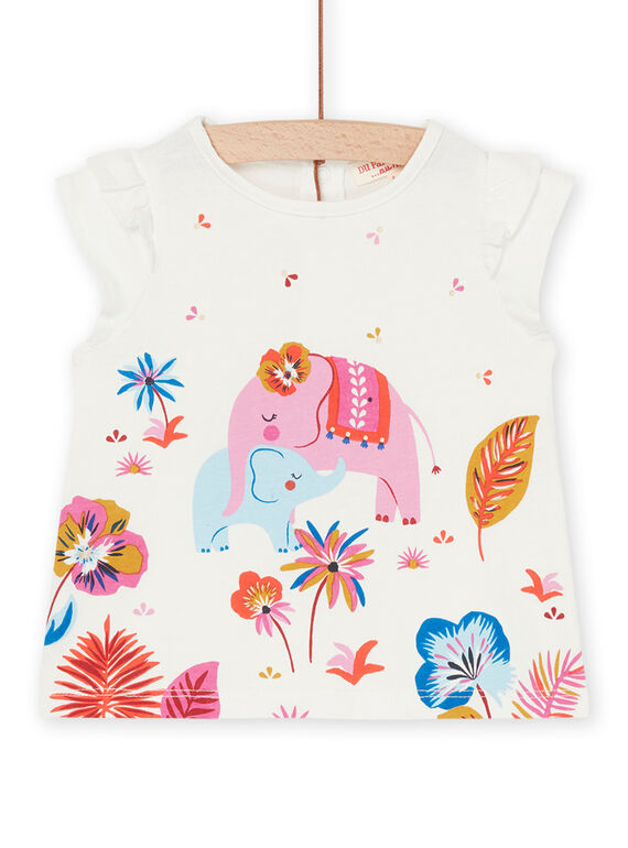 T-shirt ecrù con motivi elefanti e fiori RIJUNTI / 23SG09U1TMC001