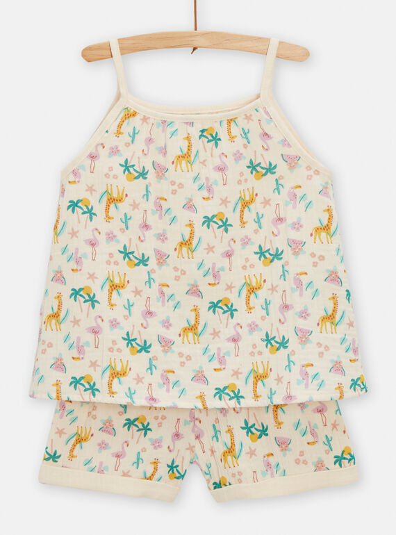 Pigiama ecrù in garza di cotone bambina TEFAPYJGAZ / 24SH1151PYJ003