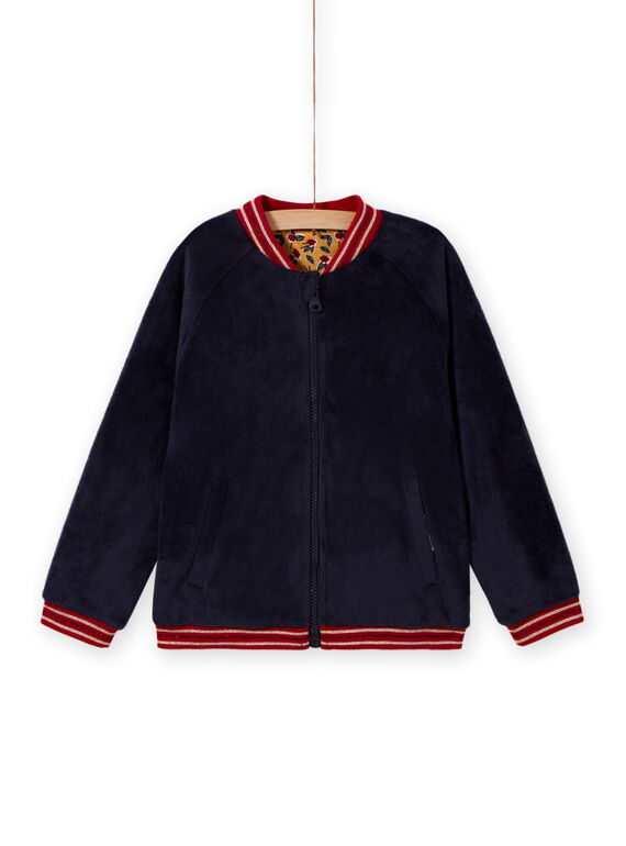 Cardigan stile giubbotto blu notte bambina MAMIXCAR2 / 21W901J1CARC205