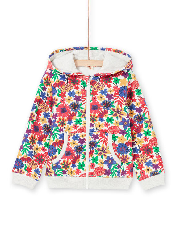 Felpa con cappuccio ecrù e rossa stampa a fiori bambina MAJOHAUJOG2EX / 21W90116JGH006