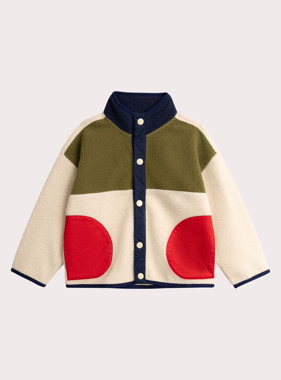 PolArea in sherpa ecru con tasche in twill per ragazzo  VOJOGIL1 / 24W902H2GIL009
