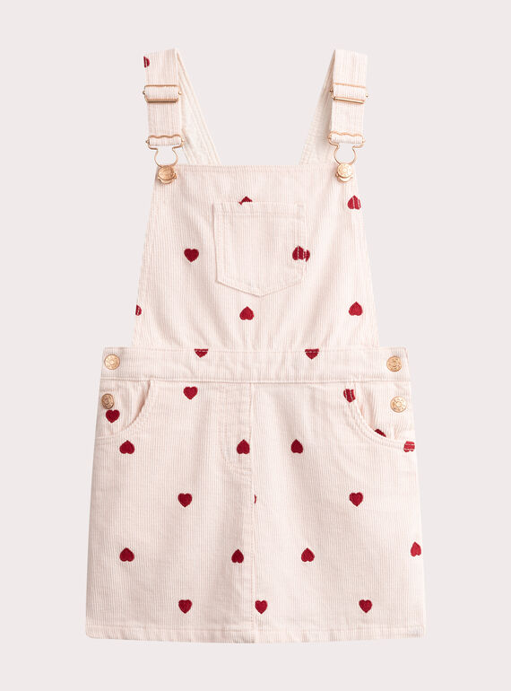 Abito in velluto a costine écru con cuori ricamati per bambina VAKOROB2 / 24W90132ROB114