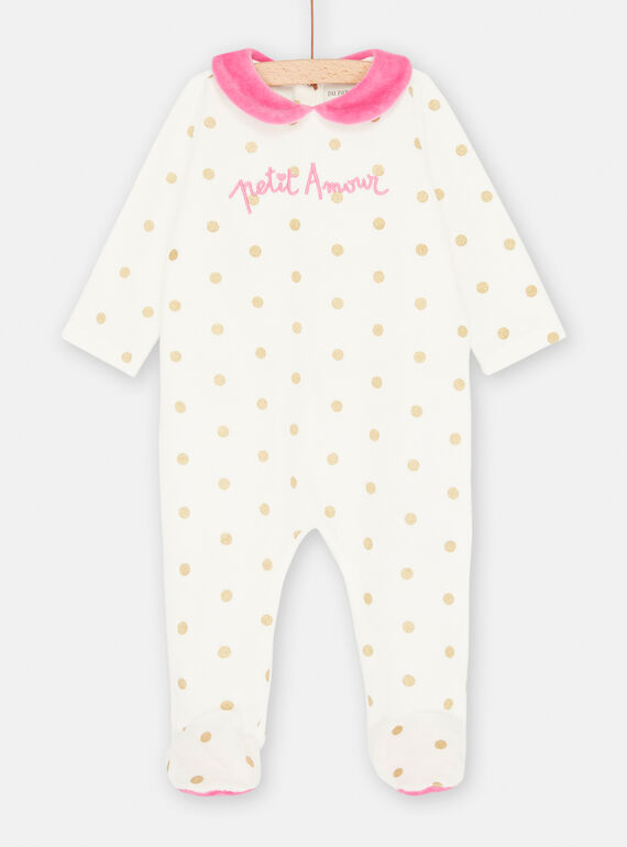 Pigiamino in velluto ecrù a pois neonata SEFIGREAMO / 23WH1344GRE001