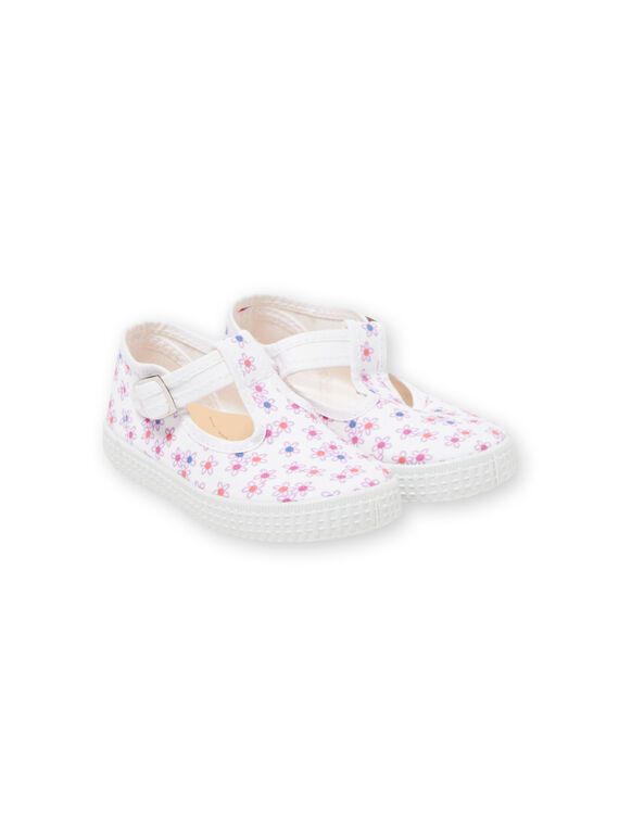 Scarpe baby in tela bianche con stampa a fiori neonata LBFSALFLEUR / 21KK3743D17000