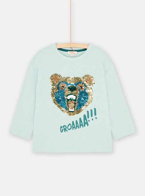 T shirt blu artico con paillettes double face bambino SODUTEE3 / 23W902P1TMLC219