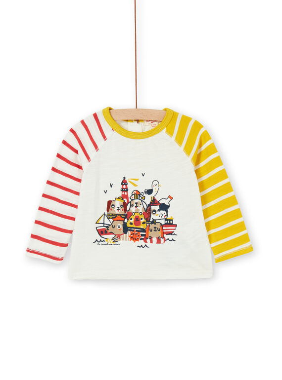 T-shirt ecrù e gialla in cotone neonato LUNOTEE3 / 21SG10L1TML001