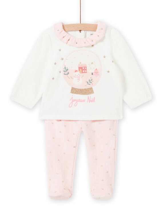 Set pigiama bicolore motivo di Natale in velluto neonata MEFIPYJNO / 21WH13F1PYJD329