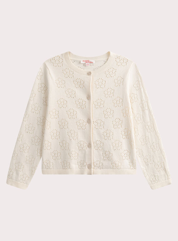 Cardigan écru in maglia traforata con motivo floreale  WAPRICAR / 25S901S1CAR003