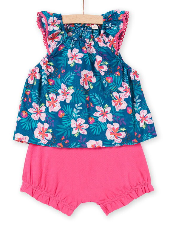 Set top e shorts petrolio e rosa neonata LIBONENS / 21SG09W1ENS716