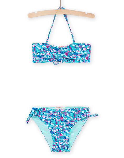 Top e slip bikini turchese con stampa a fiori RYABIK3 / 23SI01R4MAIC217