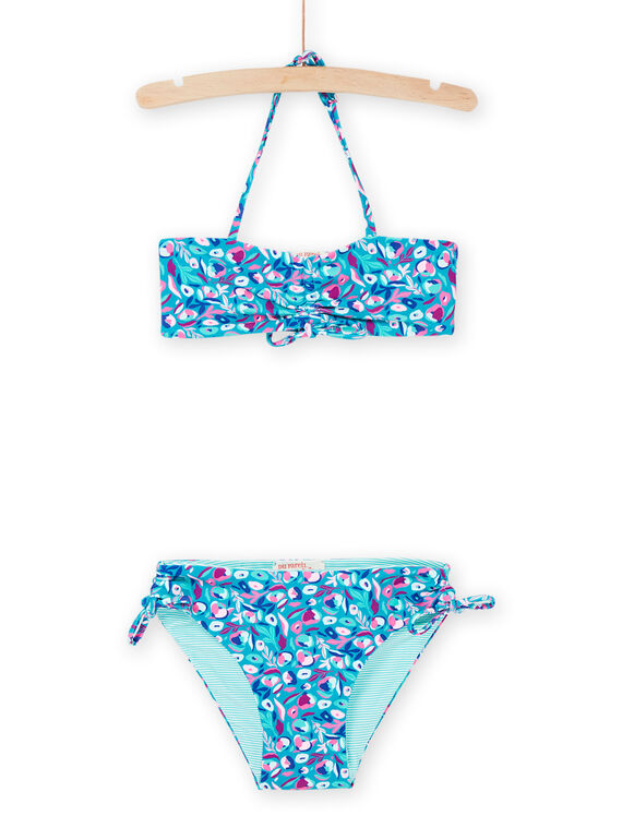 Top e slip bikini turchese con stampa a fiori RYABIK3 / 23SI01R4MAIC217