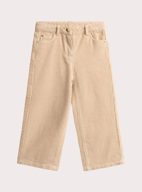 Pantaloni dritti in velluto a coste rosa pallido per ragazza  VABAPANT1 / 24W901Q1PAN808