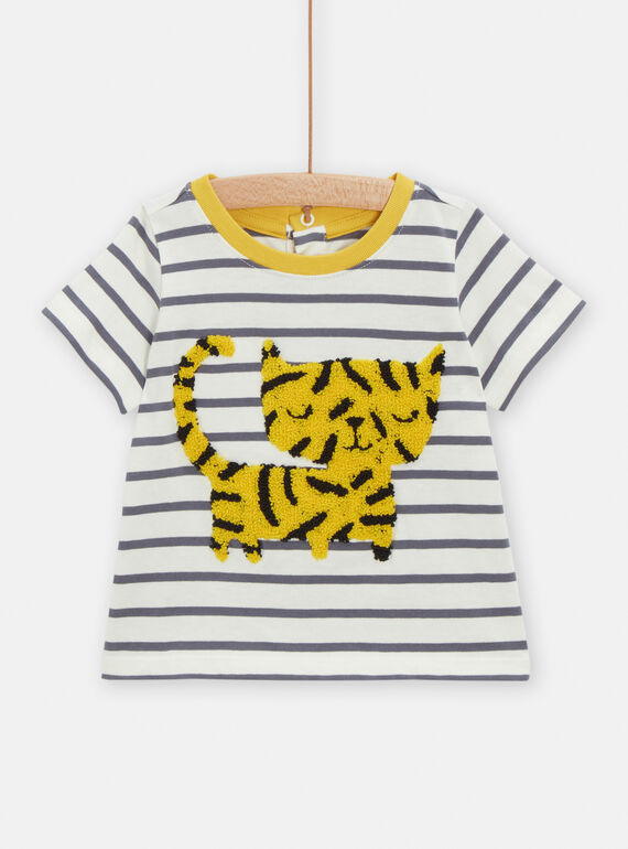 T-shirt ecrù con stampa a righe e motivo tigre neonato TULITI2 / 24SG10T2TMC001