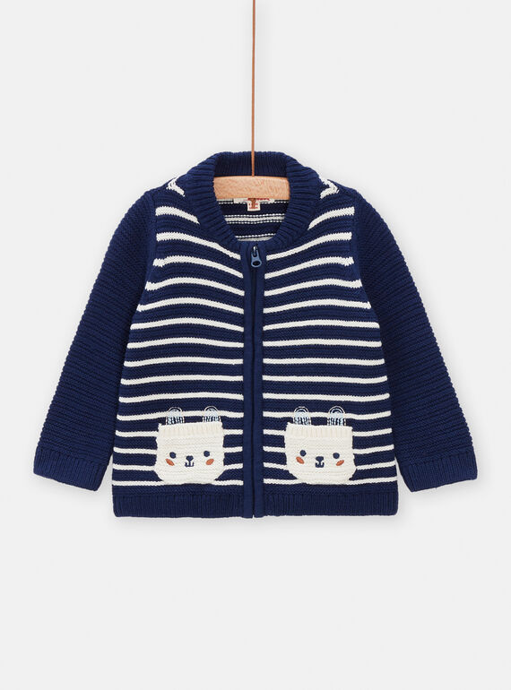 Cardigan neonato blu inchiostro e bianca con stampa a righe TUDEGIL / 24SG10J1GILC214
