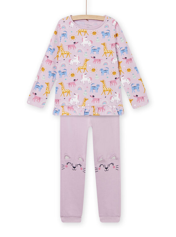 Completo pigiama T-shirt e pantaloni glicine con motivi animali bambina NEFAPYJSUN / 22SH11G4PYJ320