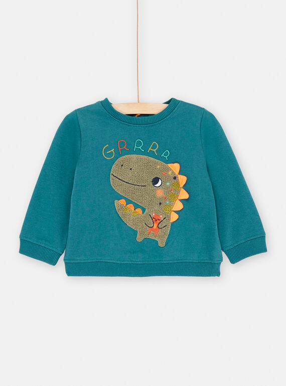 Felpa verde bottiglia con stampa dinosauro neonato SUVERSWE / 23WG10J1SWEG611