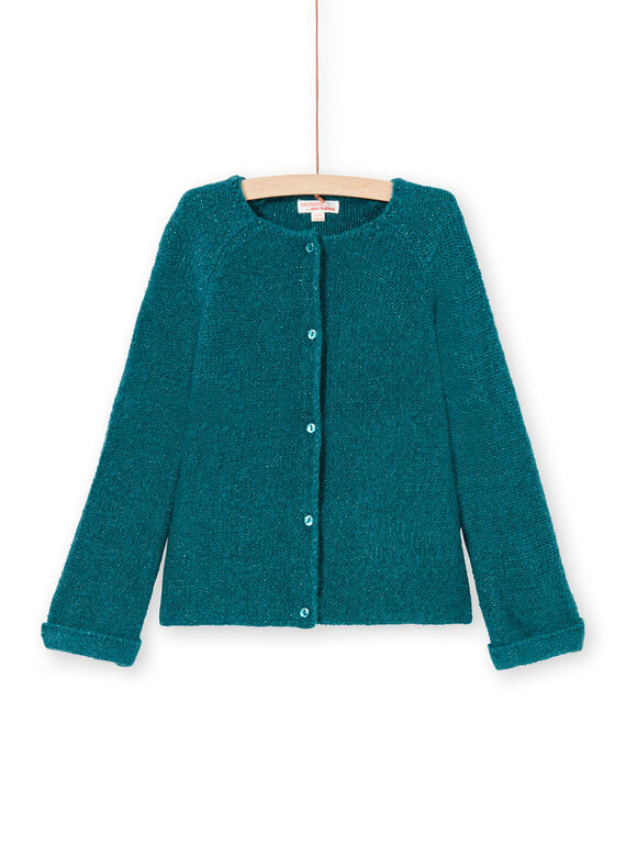 Cardigan a maniche lunghe tinta unita petrolio bambina MAJOCAR2 / 21W90115CAR714