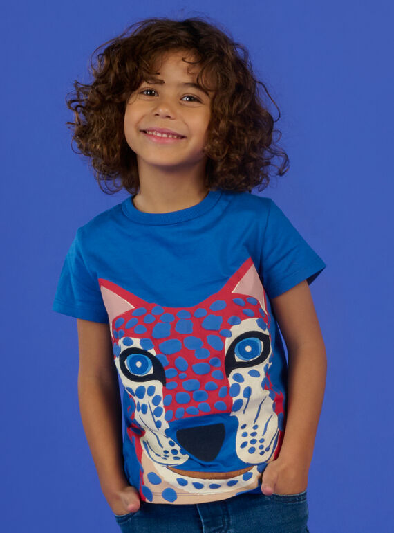 T-shirt blu con motivo testa di leopardo RONAUTI2 / 23S902N2TMCC238