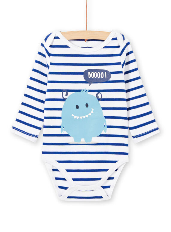 Body bianco maniche lunghe a righe motivo mostro neonato MEGABODMON / 21WH14B3BDL000