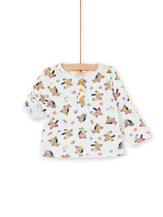 T-shirt ecrù con stampa cani e fantasia in cotone neonato LUNOTUN / 21SG10L3TML001