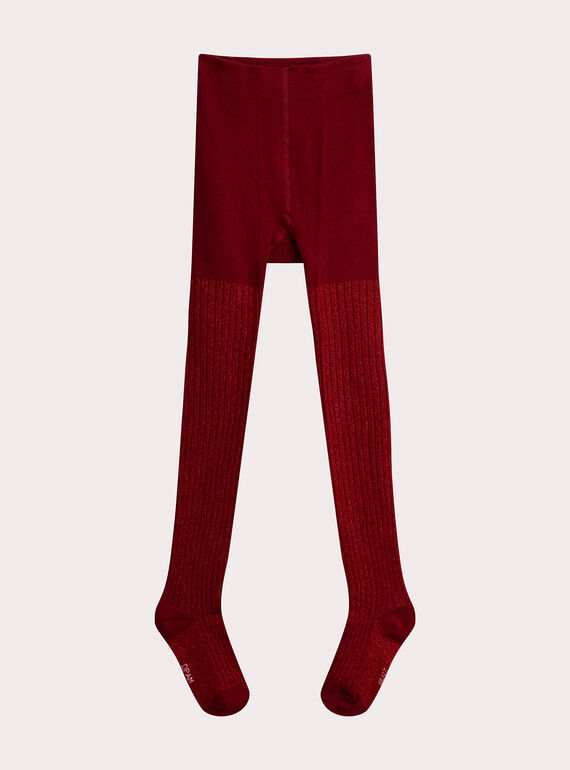 Collant rosso a coste per ragazza  VYAJOSCOL3 / 24WI01H3COLF529