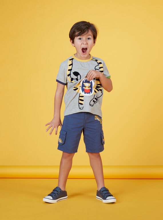 T-shirt maniche corte grigio chiaro melange bambino divertente JOTROTI3 / 20S902F3TMCJ920