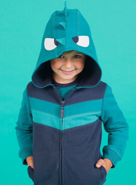 Cardigan blu notte con cappuccio motivo fantasia bambino MOTUGIL2 / 21W902K2GIL705