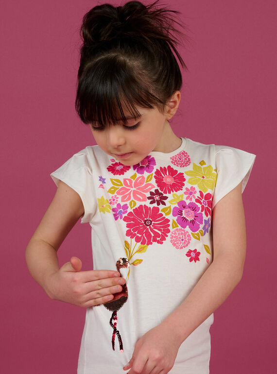 T-shirt motivo fenicottero rosa con paillettes ecrù bambina NAFLATI1 / 22S901R2TMC001