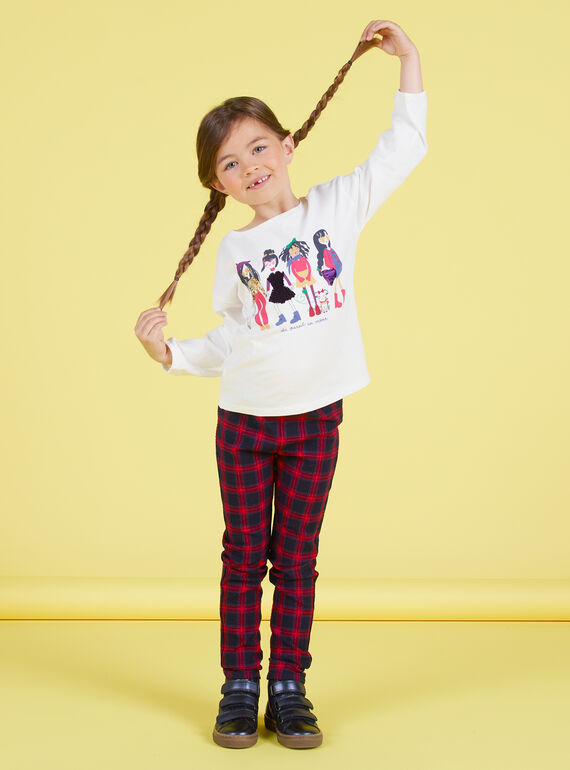 T-shirt con maniche a sbuffo ecrù con stampa squali double face bambina MAMIXTEE4 / 21W901J5TML001