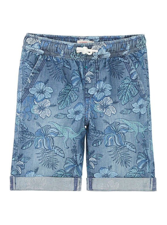 Bermuda cambrì bambino in denim con stampa hawaiana JOQUABER3 / 20S902R1BER721