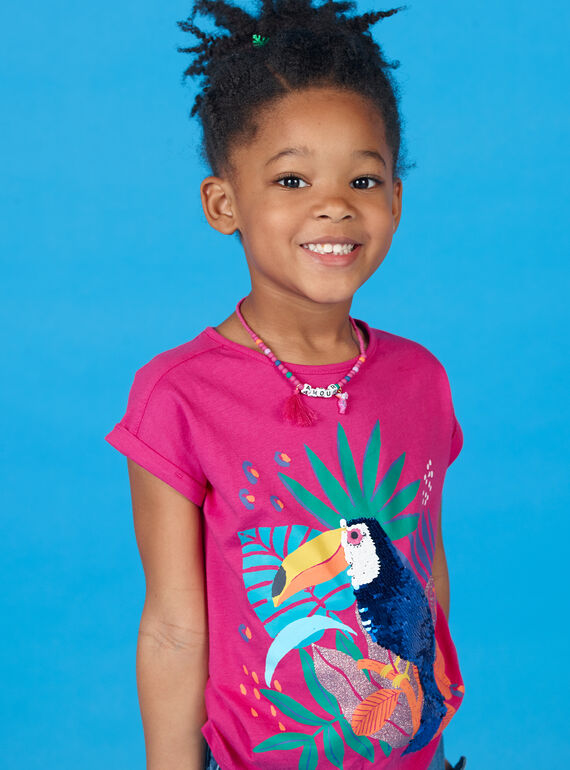 T-shirt rosa e blu con motivo tucano con paillettes LANAUTI1 / 21S901P2TMCF507