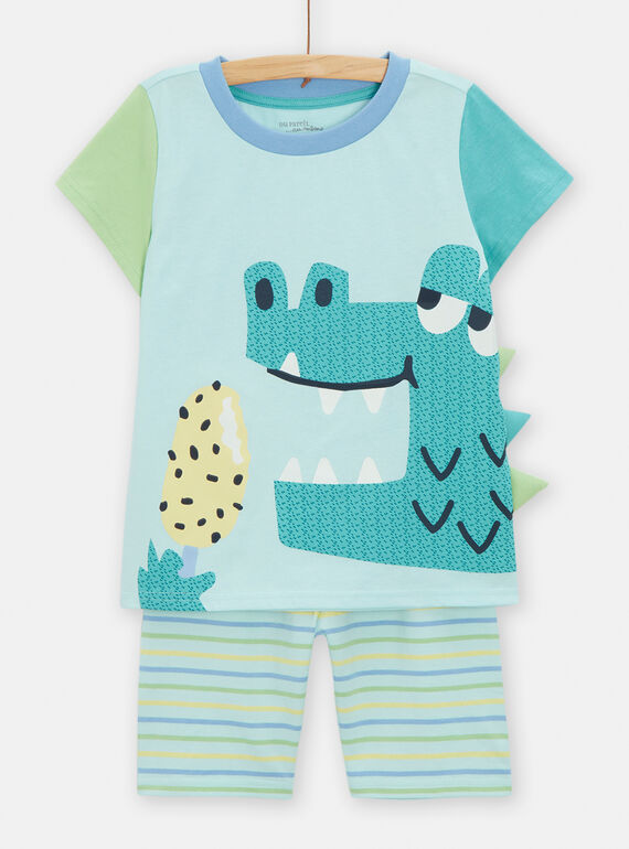 Pigiama azzurro fosforescente con motivo coccodrillo bambino TEGOPYCROC / 24SH1257PYJ213