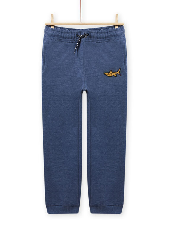 Pantaloni sportivi blu melange con ricamo squalo bambino NOJOJOB3 / 22S90263JGB222