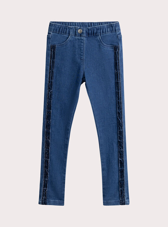 Jegging in denim blu con strisce in lurex per ragazza  VAJOJEG1 / 24W901H1PANP274