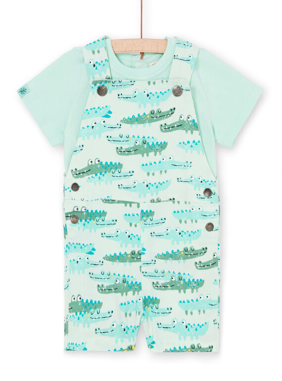 Salopette e t-shirt verde acqua e verde neonato LUVERENS / 21SG10Q1ENSG621