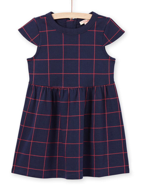 Abito a maniche corte blu notte a quadri rossi bambina MAJOROB4 / 21W90124ROBC205