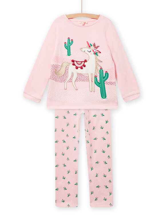 Completo pigiama T-shirt e pantaloni rosa chiaro stampa unicorno fantasia bambina NEFAPYJMEX / 22SH11E2PYJD328
