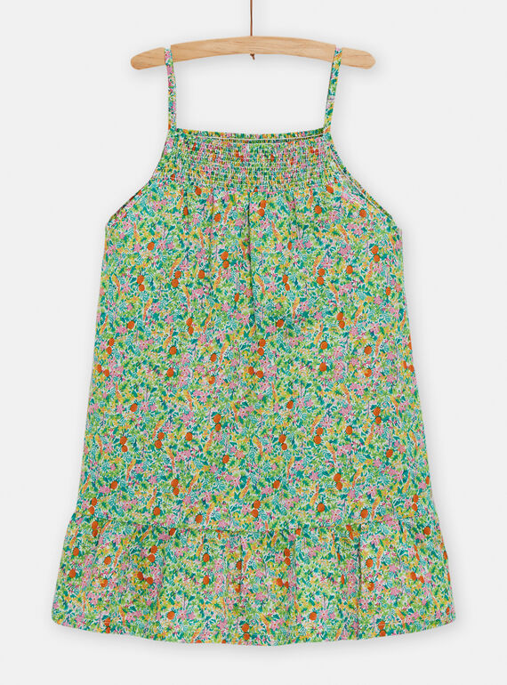 Abito verde con spalline e stampa tropicale bambina TAJOROB4 / 24S901C3ROB001